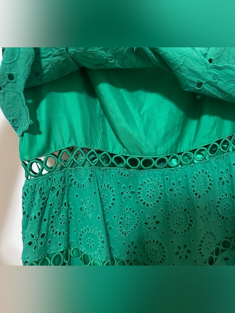 ASOS green cotton floral eyelet maxi sundress e/ cutouts - size 14 - Picture 10 of 12